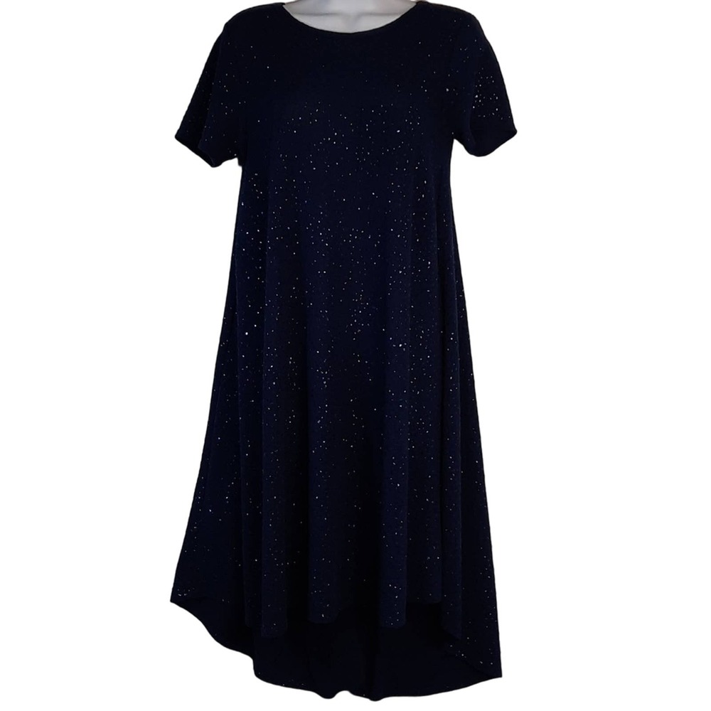 LuLaRoe Dress Womens XXS Sparkling Navy Blue Carly Dark Fairy Short Sleeves